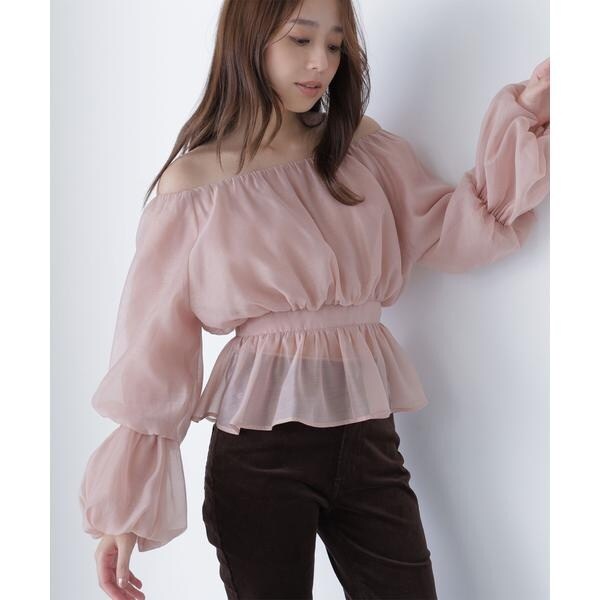 【新品】NATURAL BEAUTY BASIC シアーギャザーペプラムブラウス 美人百花掲載】シアーギャザーペプラムブラウス | NATURAL