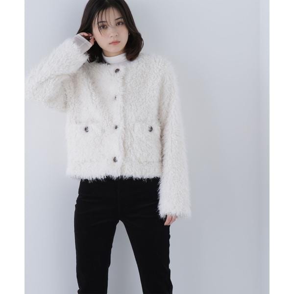 【美品】フェイクファーブルゾン NATURAL BEAUTY BASIC 白 NATURAL BEAUTY BASIC（ナチュラルビューティーベーシック）の