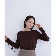 スリットリボンスリーブニット