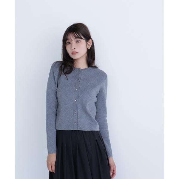エンブレムボタンニットジャケット半袖　ネイビー NATURAL BEAUTY BASIC｜エンブレムボタンニットジャケット半袖