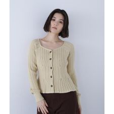 柄編みペプラムニットカーディガン