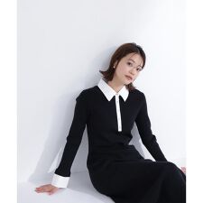 襟付リブニットワンピース