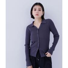 襟付Vネックリブニット