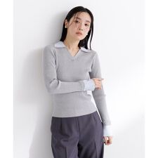 ダブルカラーVネックリブニット