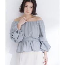 メッシュギャザーペプラムブラウス