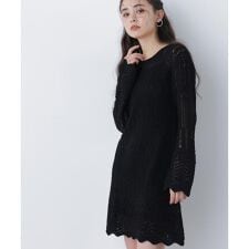 〈N.〉透かし編みニットミニワンピース