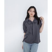 スキッパーリボンタイブラウス半袖