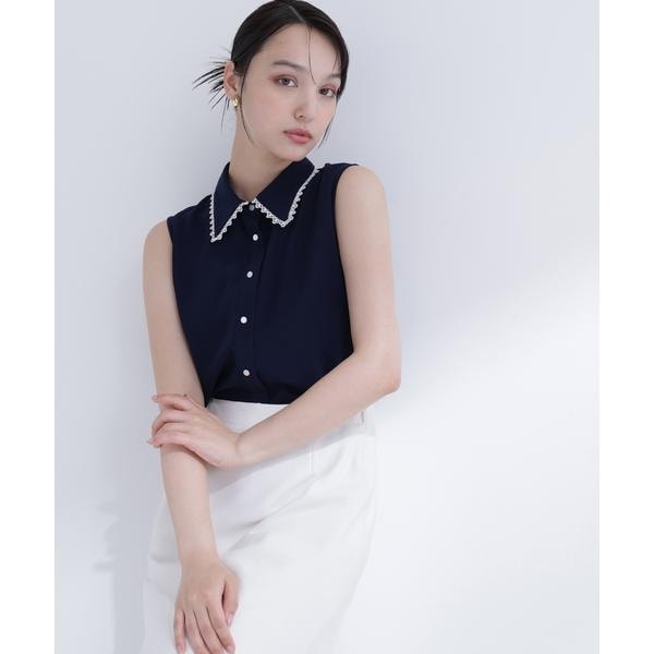 山本里菜さんコラボ〉レーストリミングカラーブラウス | ナチュラル