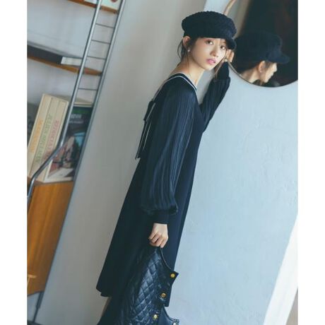 EDIT COLOGNE》前後2Wayサテンスリーブリボンニットワンピース  