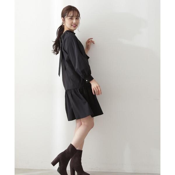 EDIT COLOGNE】長袖ワンピース バックリボンミニワンピース