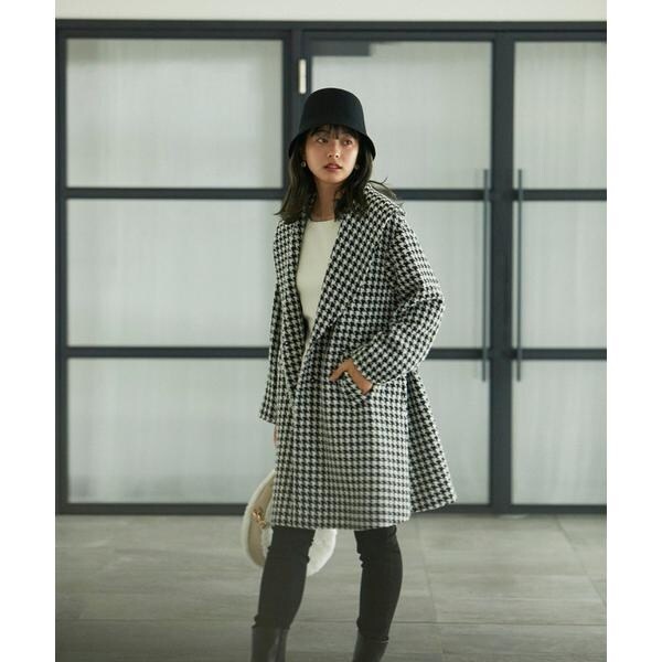 EDIT COLOGNE》千鳥柄ショールカラーミドルコート | プロポーション
