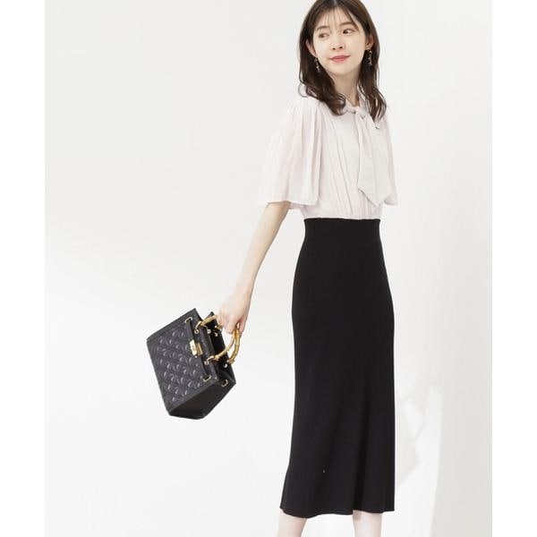 PROPORTION BODY DRESSING ボウタイドッキングニットワンピ ボウタイドッキングニットタイトワンピース | プロポーション