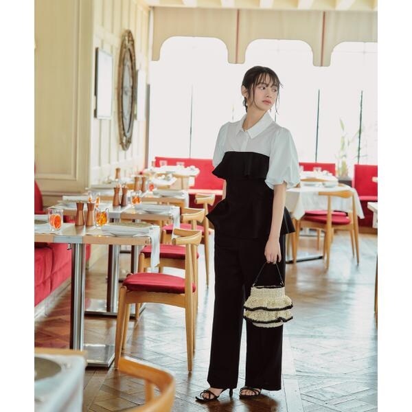 お値下げ中】Mila Owen ペプラムベアトップパンツSETUP 結い上げ お値下げ中】Mila Owen ペプラムベアトップパンツSETUP 結い上げ