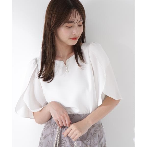 スタンドネック楊柳ブラウス ♡ プロポーション ボディドレッシング セール】スタンドネック楊柳ブラウス WEB限定カラー：ブルー