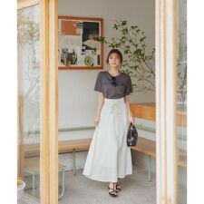 リボン付きロングフレアスカート