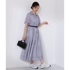 配色シャツワンピース