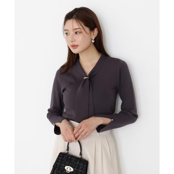 プロポーションボディ ドレッシング ニット ビジュー 長袖 ウール混 レディース 2サイズ ネイビー PROPORTION BODY DRESSING mj2082-005.jpg