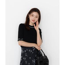 リボンスリーブ配色ニット