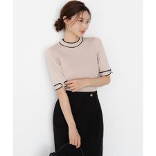 リボンスリーブ配色ニット