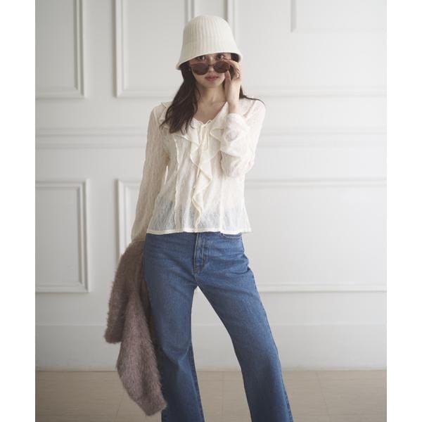 ＜ウォッシャブル＞ラッフルレースブラウス 25AW
