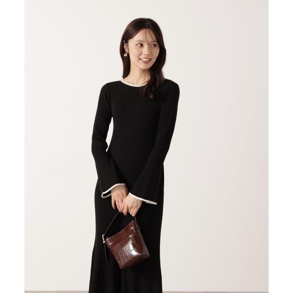 【美品♡今期✨】FRAY I.D メタルブローチリブニットコンビフレアワンピース FRAY I.D ワンピース メタルブローチリブニットコンビフレア