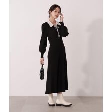 リボン衿付きニットワンピース