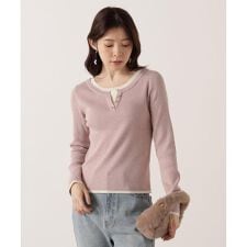 ＜ウォッシャブル＞レイヤード風ヘンリーネックニット 25AW