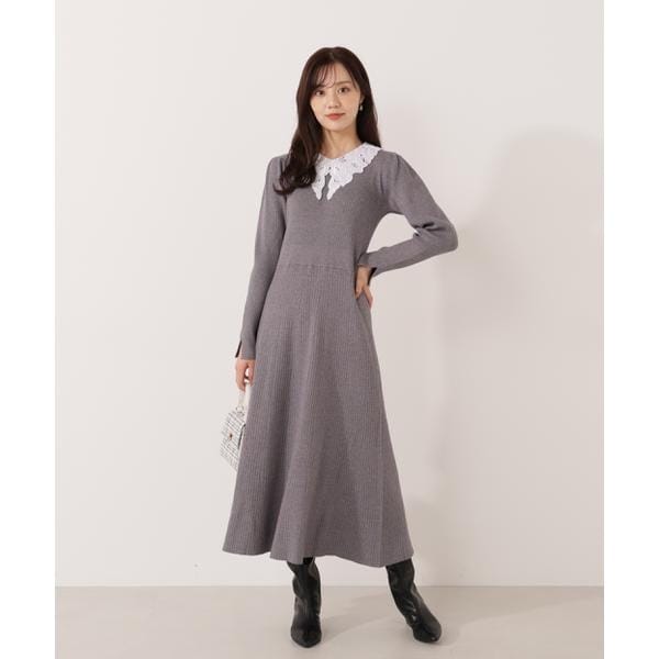 レース襟付きニットワンピース | プロポーション ボディドレッシング