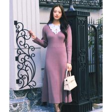 レース襟付きニットワンピース