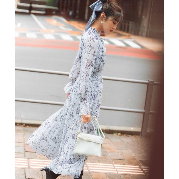 花柄リボンパフスリーブマーメイドワンピースドレス | レジャ(Leja