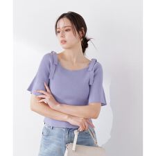 ＜ウォッシャブル／UV＞肩リボンオフショルニット　26SS