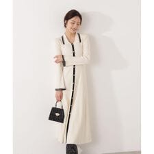 《EDIT COLOGNE》バイカラー衿ニットワンピース 25AW