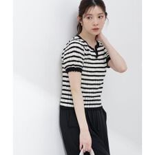 ヘンリーネック透かし編みニット