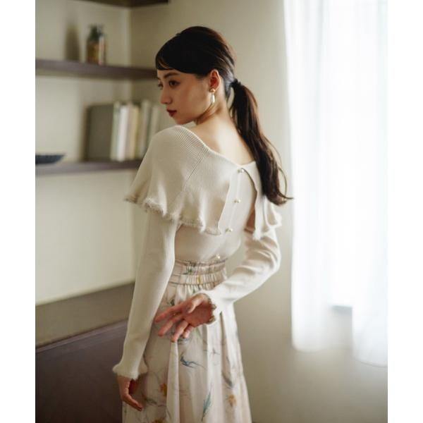 【JILL STUART】花×水玉 ケープ スクエアネック DRESS JILL STUART】花×水玉 ケープ スクエアネック DRESS