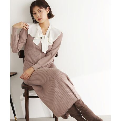 ラッフルカラー付きニットワンピース | ジル バイ ジル スチュアート  