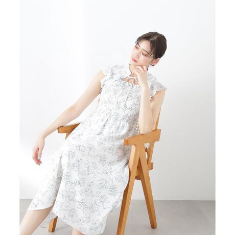ラインフラワープリントワンピース WEB限定カラー：ホワイトグリーン  