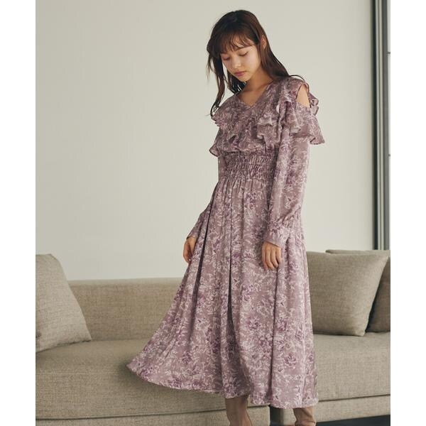 JILLSTUART リボン付きフラワープリントウェッジサンダル