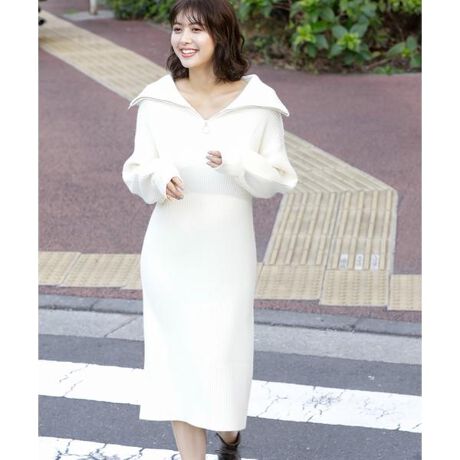 ビッグカラーハーフジップニットワンピース | ジル バイ ジル 
