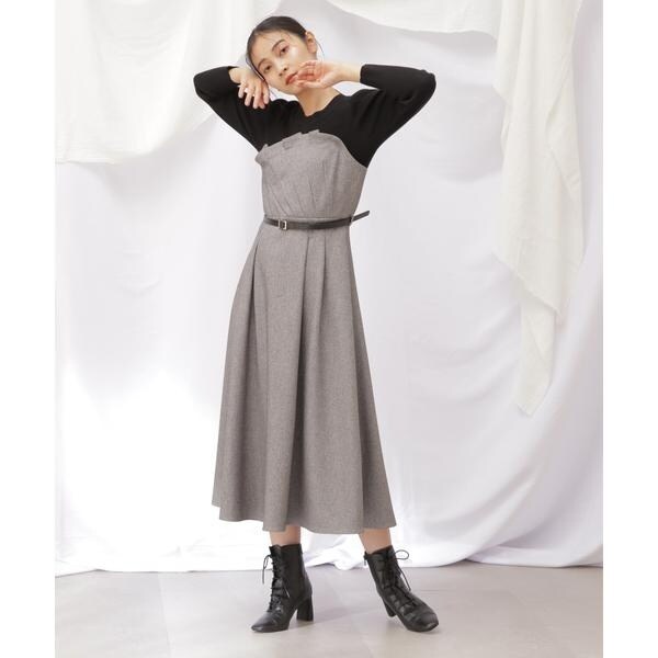 コートインでもすっきり◎】チェック柄ニットドッキングワンピース