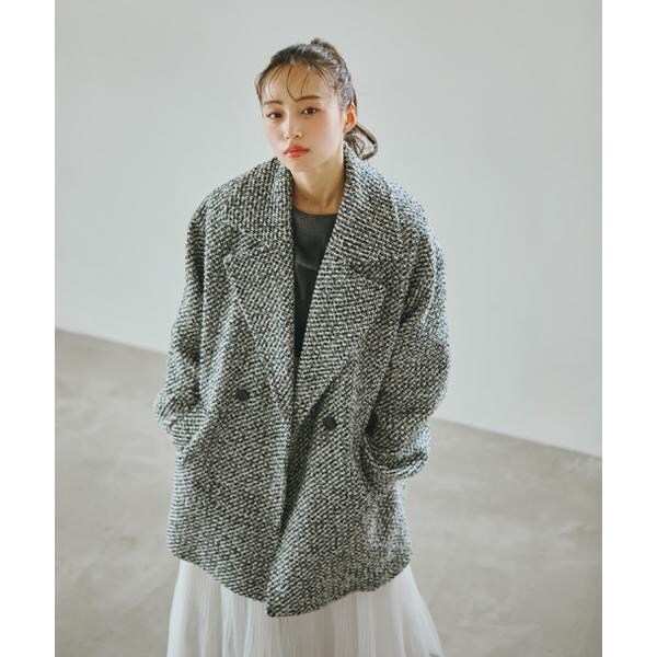 シャギー・ツィード素材バリエーションミドル丈コート | ジル バイ