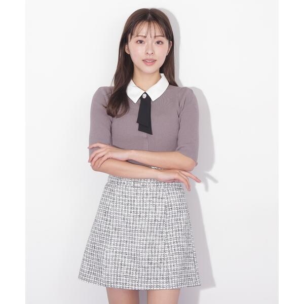 JILL by JILLSTUART 袖付きリブニット 5分袖 JILL by STUART ニット セーター 衿付きリブニット5分袖