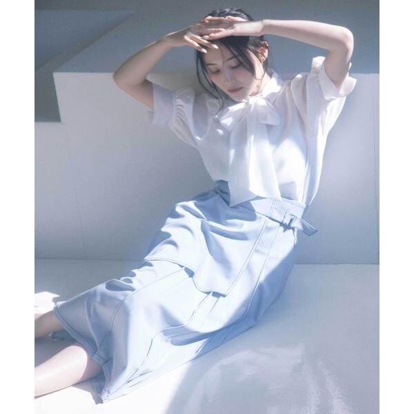 ラッフルラップバイカラーステッチスカート