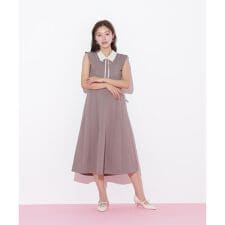 コルセットリブ襟付きニットワンピース