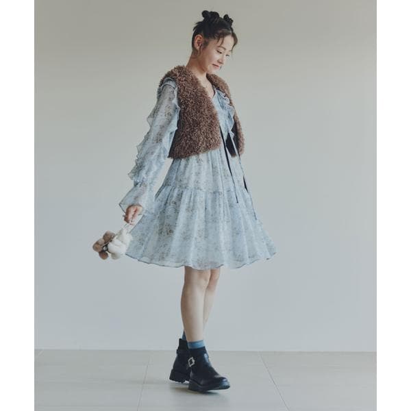 【美品】ジルバイジルスチュアート レース×ベルベットドレス オケージョン JILL STUART ジルスチュアート レース×ベルベットドレス ブルー