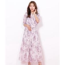 ぼかしフラワープリントワンピース