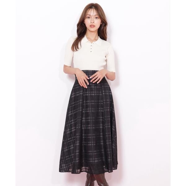 ジルバイジルスチュアート　ダブルカラーニットワンピース ミックスツイード切替ニットワンピース | JILL by JILL STUART