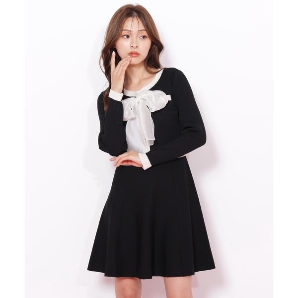 ジルバイジルスチュアート　配色パイピングリブニットワンピース 配色パイピングリブニットワンピース | JILL by JILL STUART