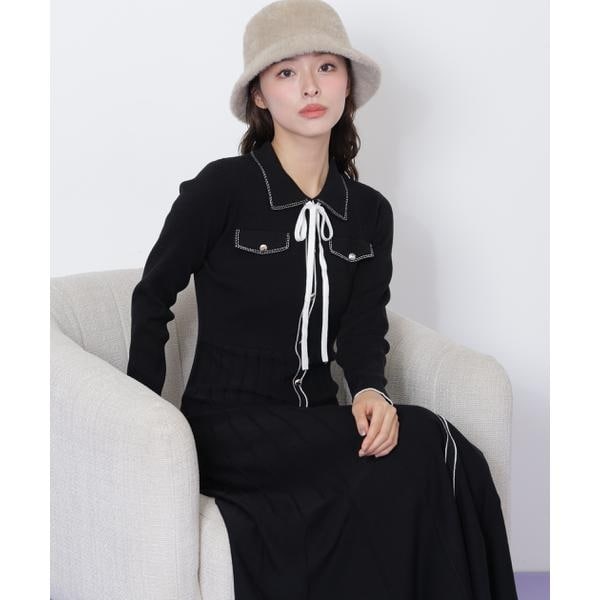 ジルバイジルスチュアート　配色パイピングリブニットワンピース 配色パイピングリブニットワンピース | JILL by JILL STUART