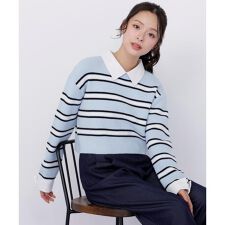 衿付きクロップドゆるニット