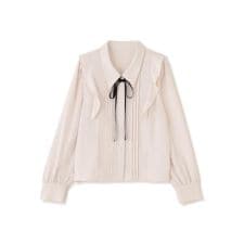 リボン付きピンタックブラウス